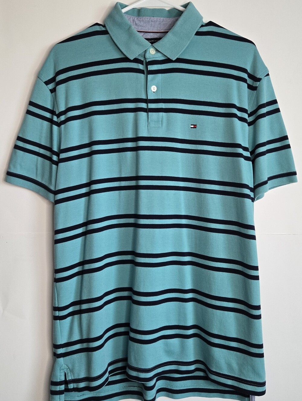 Tommy Hilfiger Turquoise/ Black Stripe Polo Size L